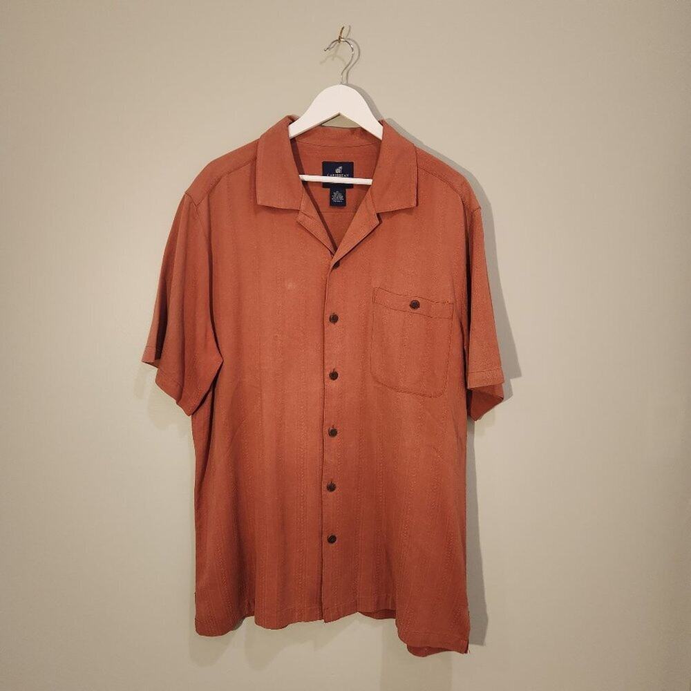 Caribbean Joe Terra Cotta Silk Short Sleeve Dress Shirt - Size XL
